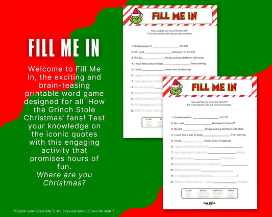 The Grinch inspired Fill Me In party game!