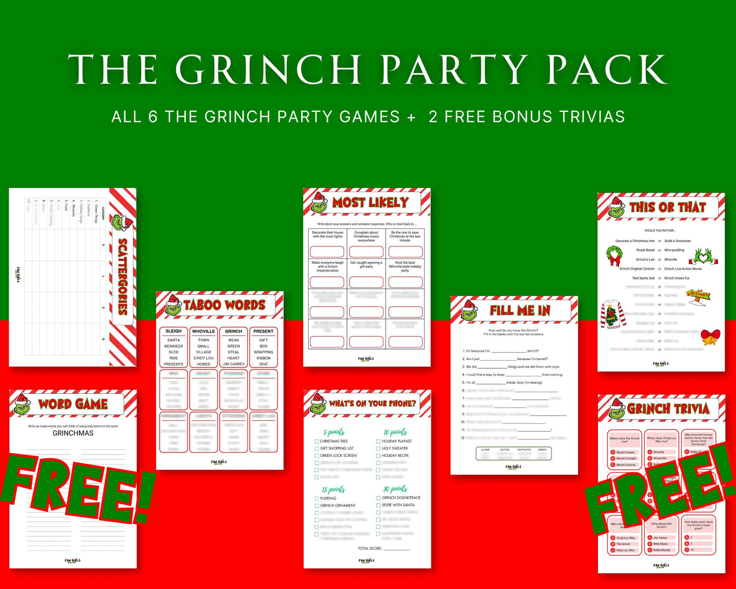 The Grinch inspired party GAME BUNDLE pack!