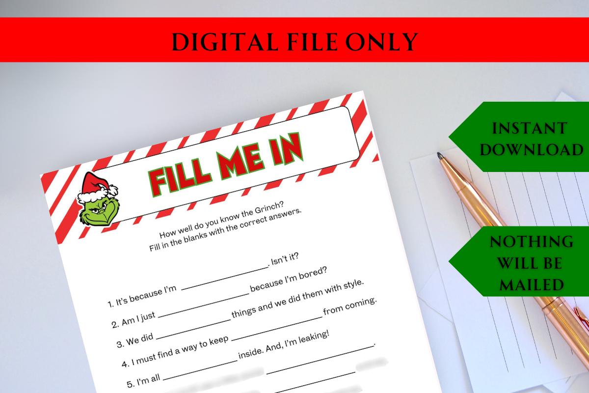 The Grinch inspired Fill Me In party game!