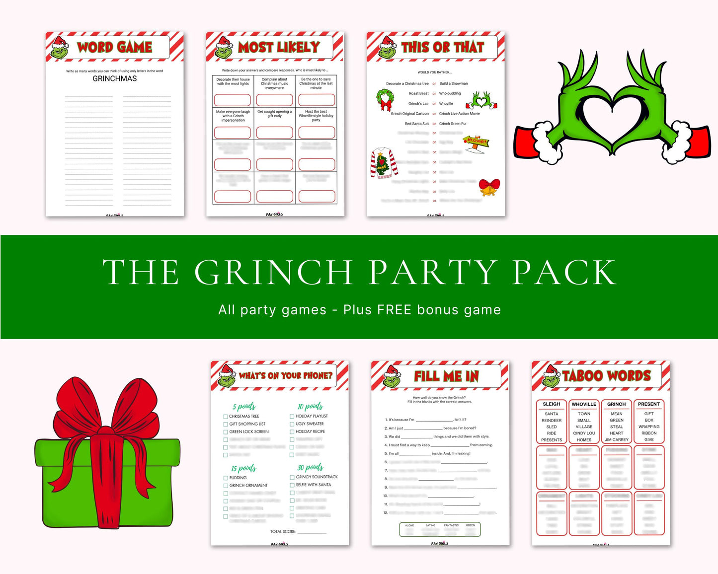 The Grinch inspired party GAME BUNDLE pack!