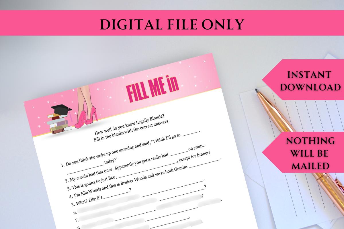 Legally Blonde Inspired Fill Me In Party Game!