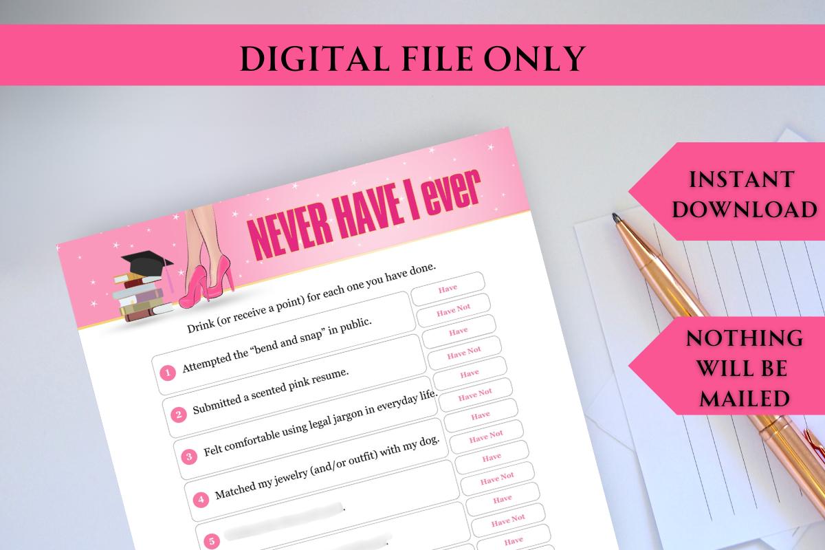 Legally Blonde inspired Never Have I Ever party game!