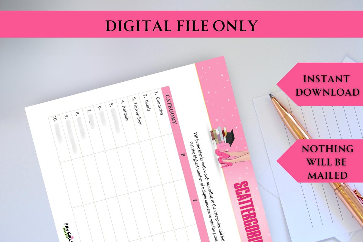 Legally Blonde inspired Scattegories party game!