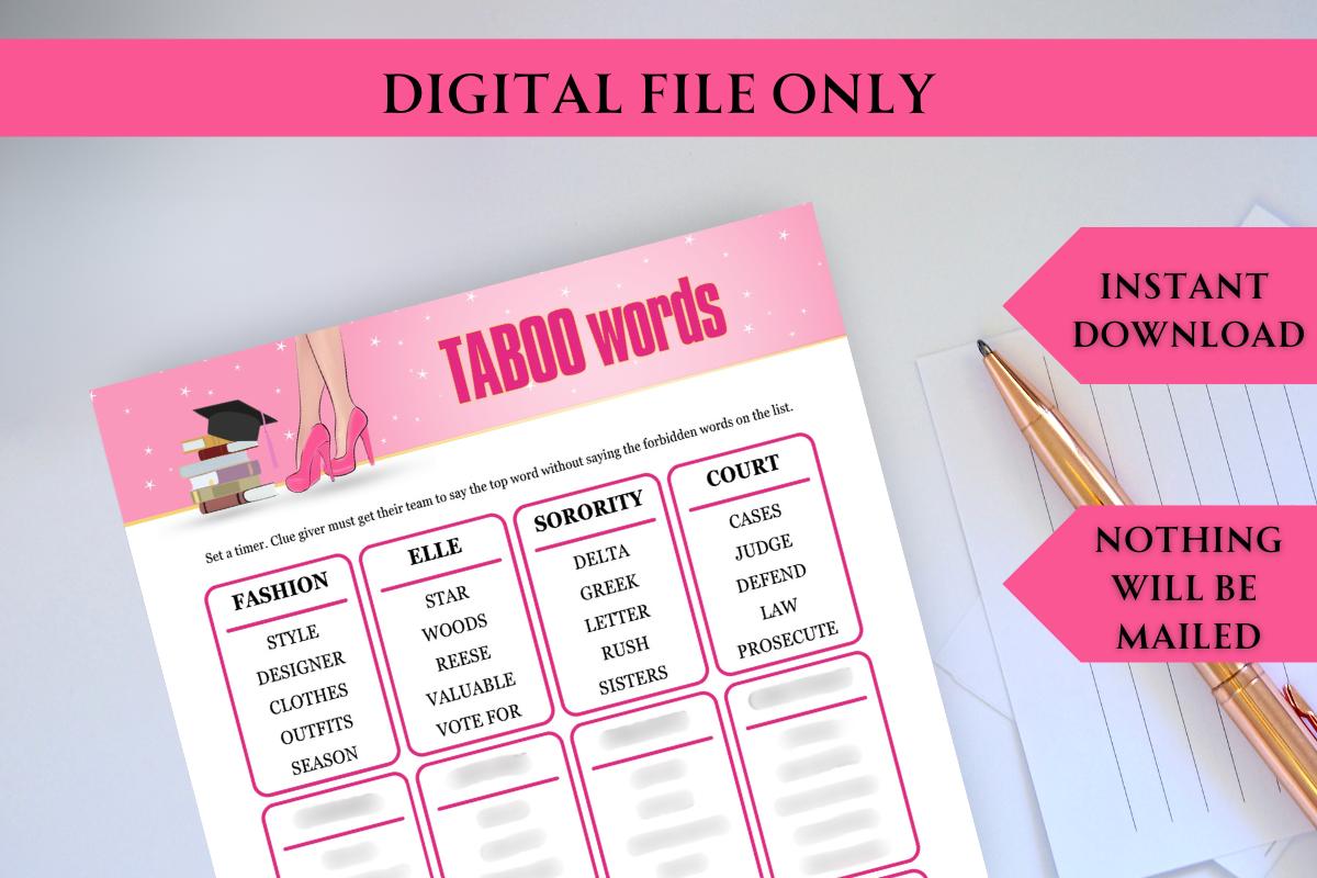 Legally Blonde inspired Taboo Words party game!