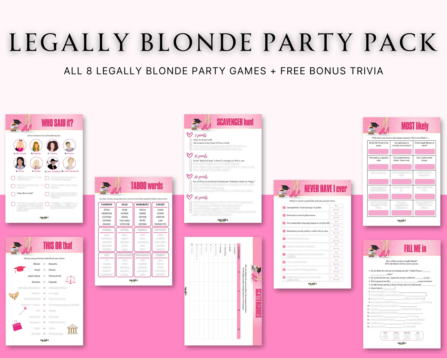 Legally Blonde inspired Party GAME BUNDLE Pack!