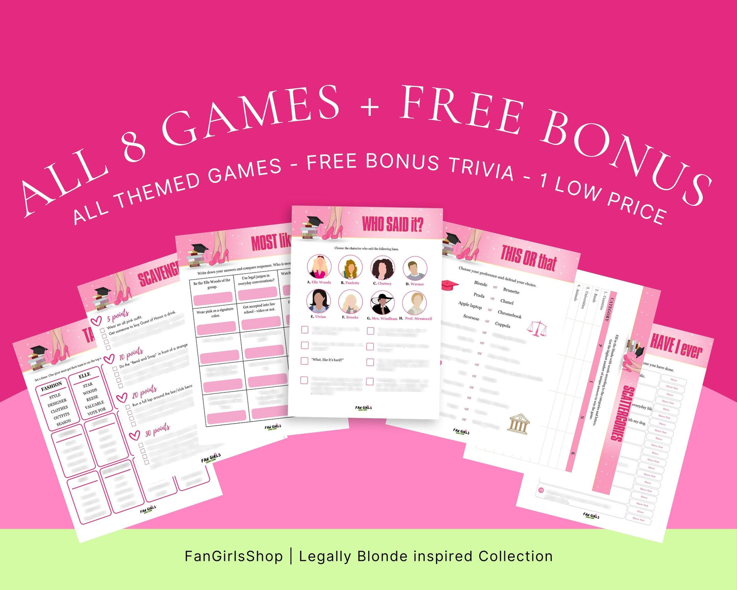 Legally Blonde inspired Party GAME BUNDLE Pack!