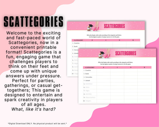 Legally Blonde inspired Scattegories party game!