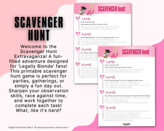 Legally Blonde inspired Scavenger Hunt party game!