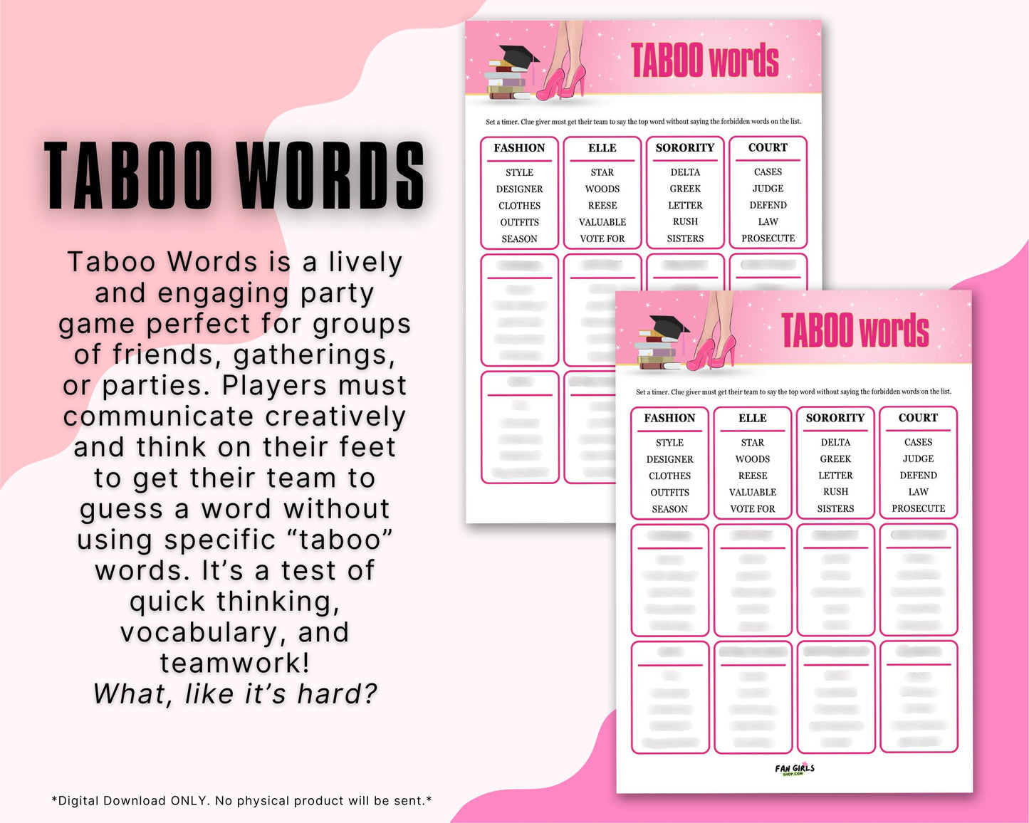 Legally Blonde inspired Taboo Words party game!