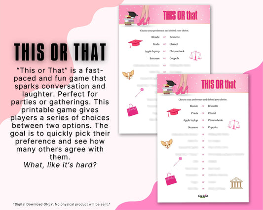 Legally Blonde Inspired This Or That Party Game!