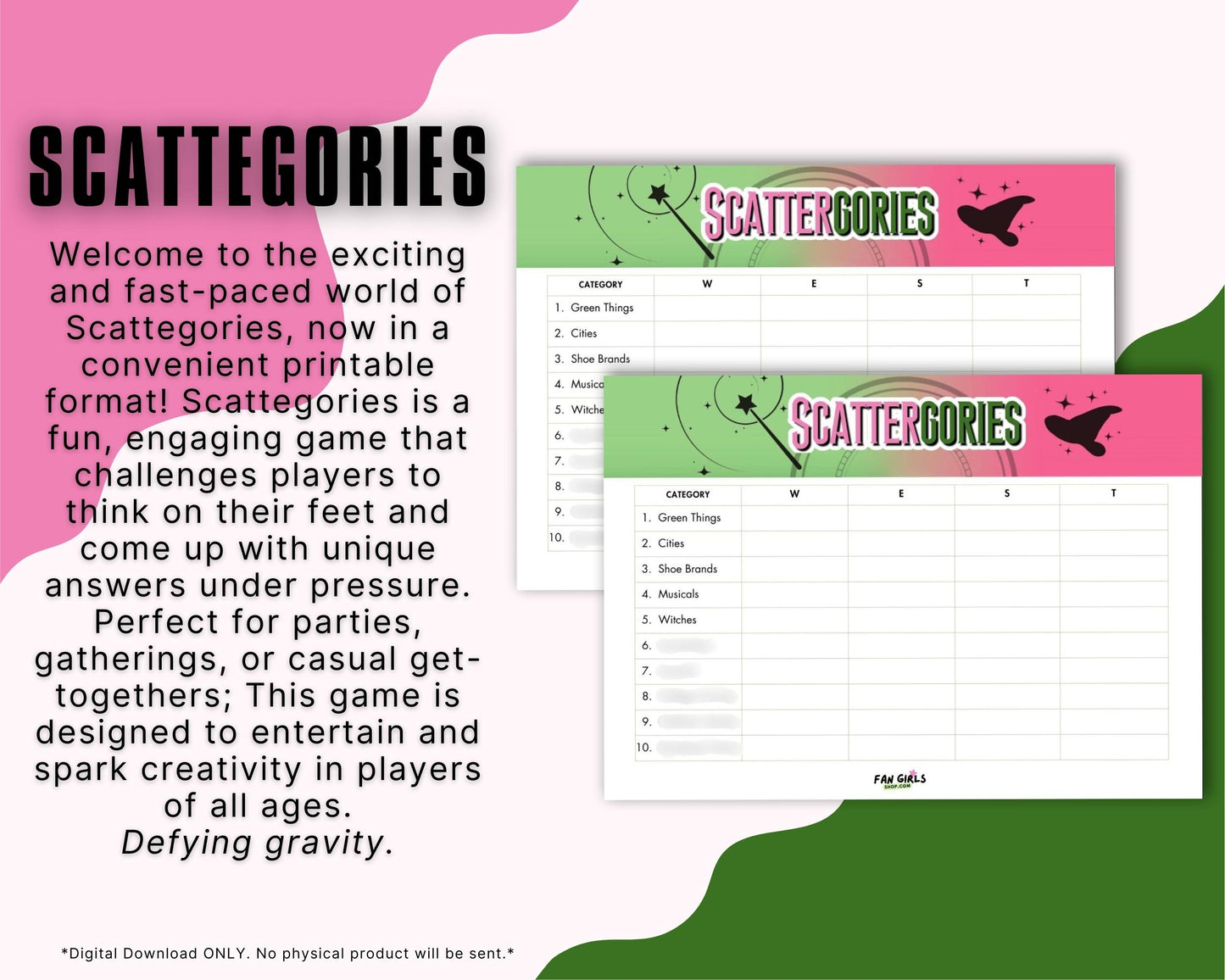 Wicked inspired Scattergories party game!