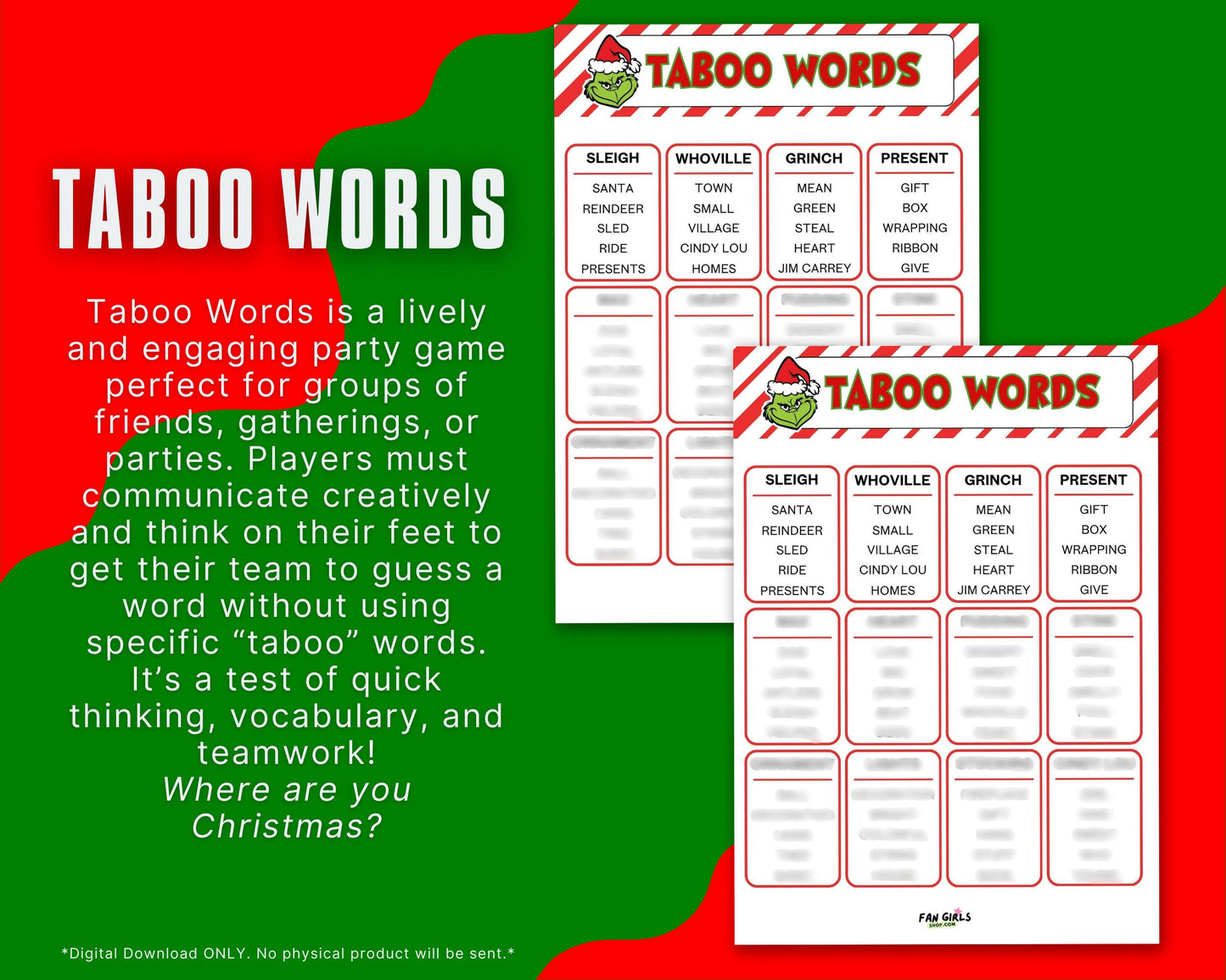 The Grinch inspired Taboo Words party game!