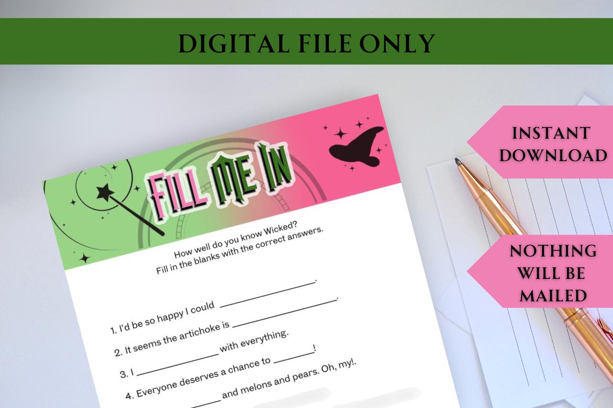 Wicked inspired Fill Me In party game!