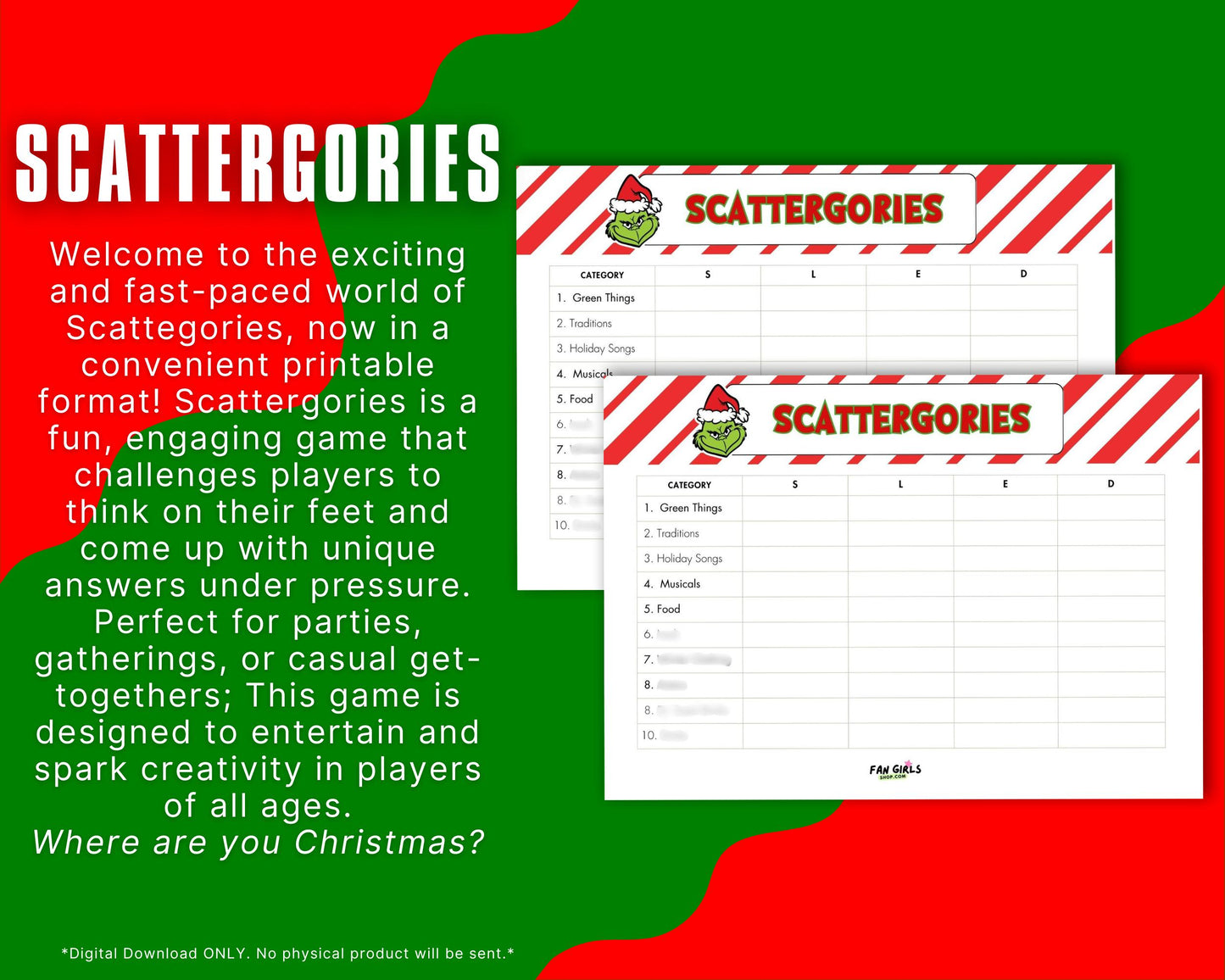 The Grinch inspired Scattergories party game!