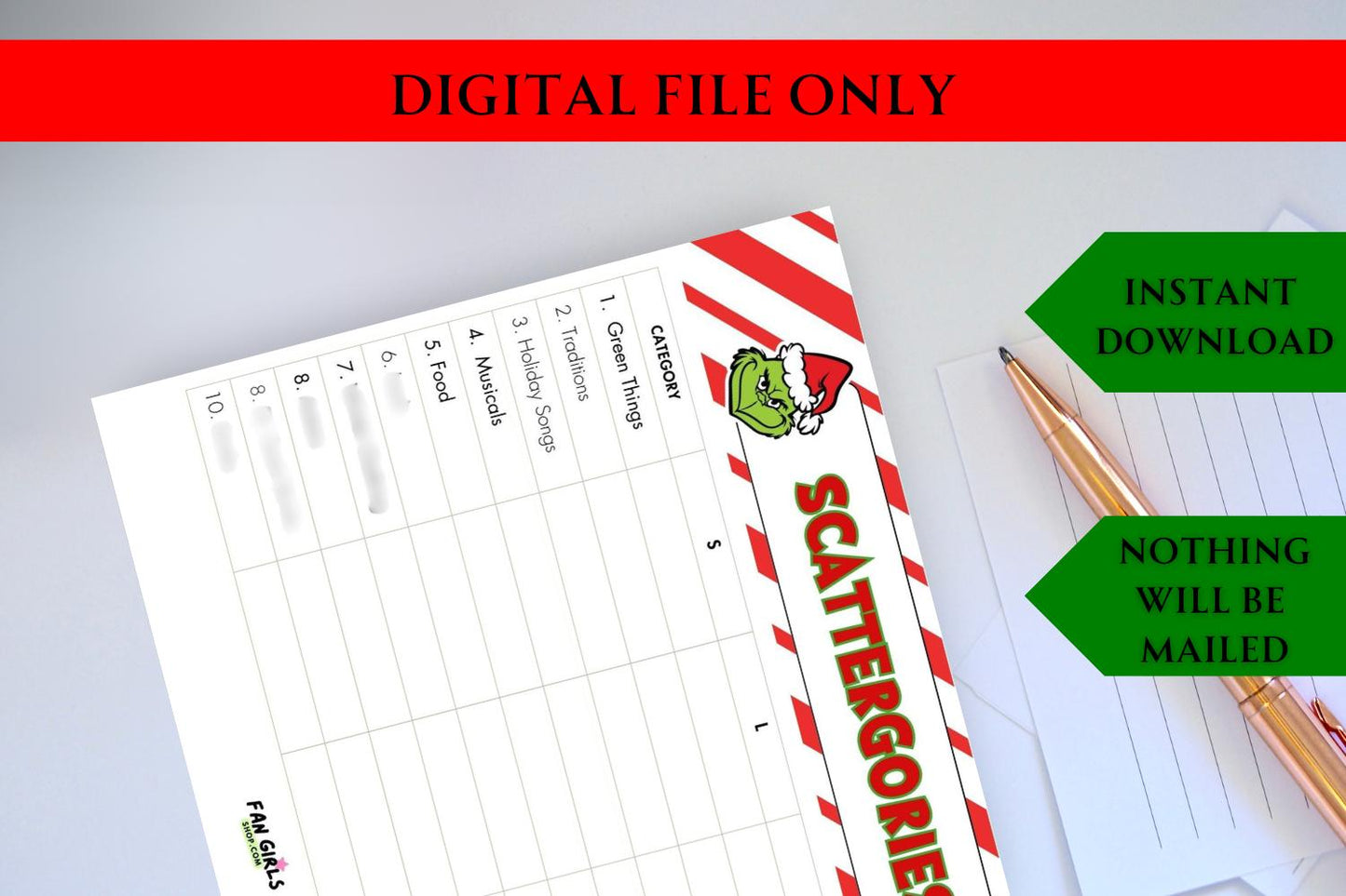 The Grinch inspired Scattergories party game!