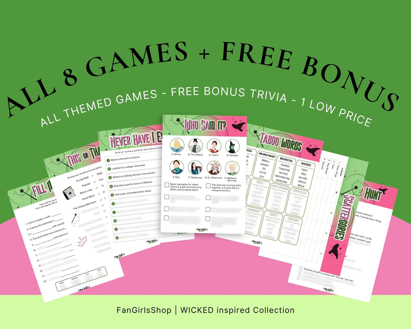 Wicked inspired party GAME BUNDLE pack!