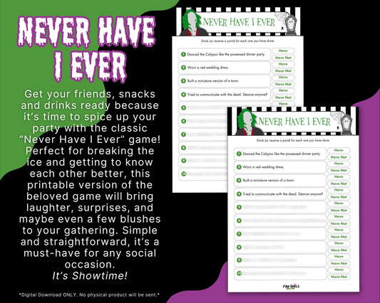 Beetlejuice inspired Never Have I Ever party game!