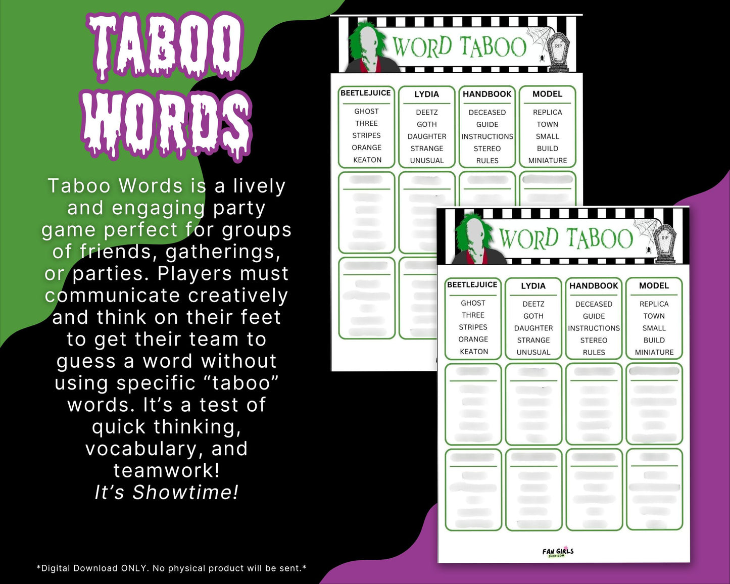 Beetlejuice inspired Taboo Words party game!