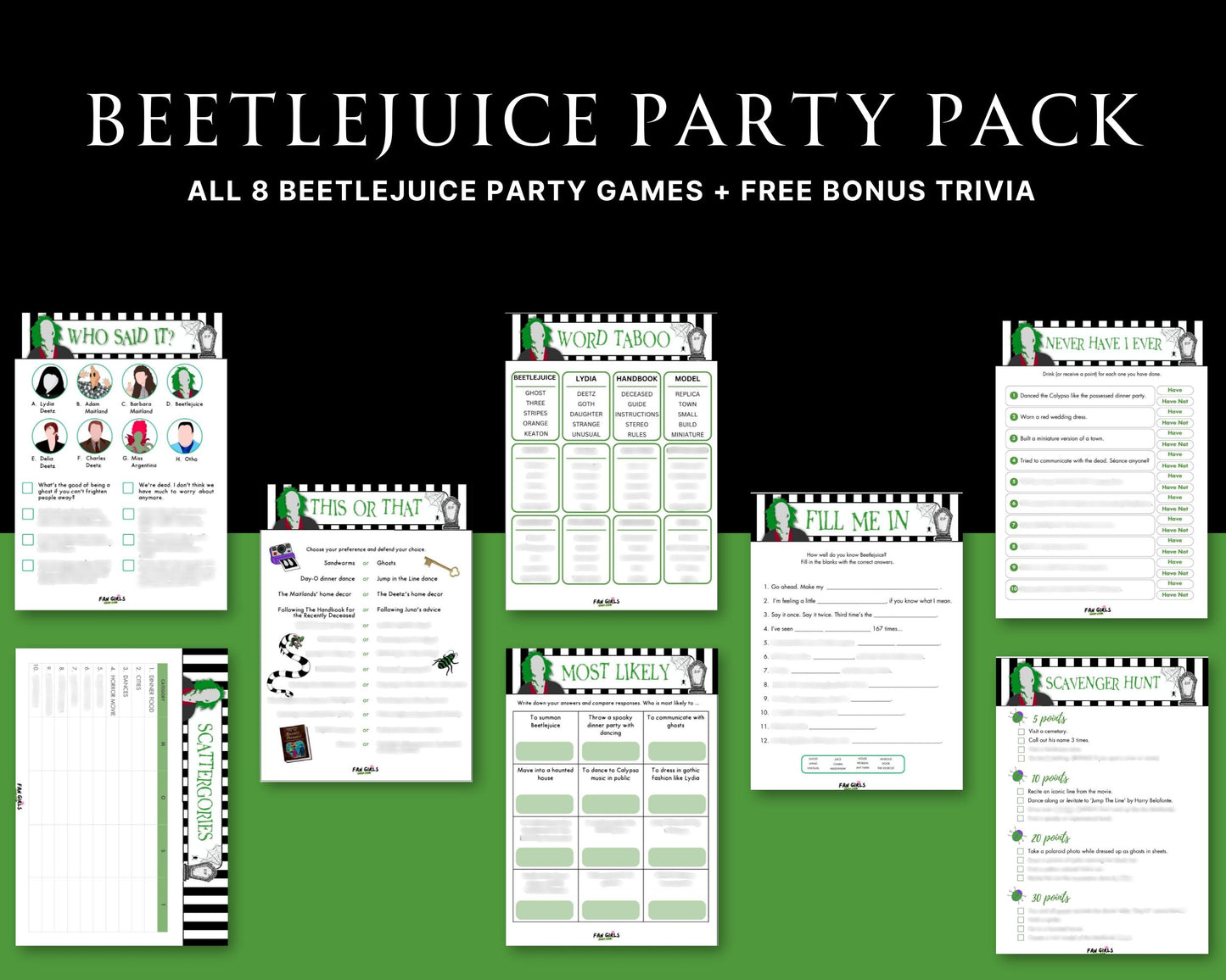 Beetlejuice inspired party GAME BUNDLE pack!