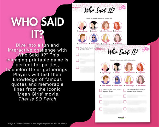 Mean Girls inspired Who Said It party game!