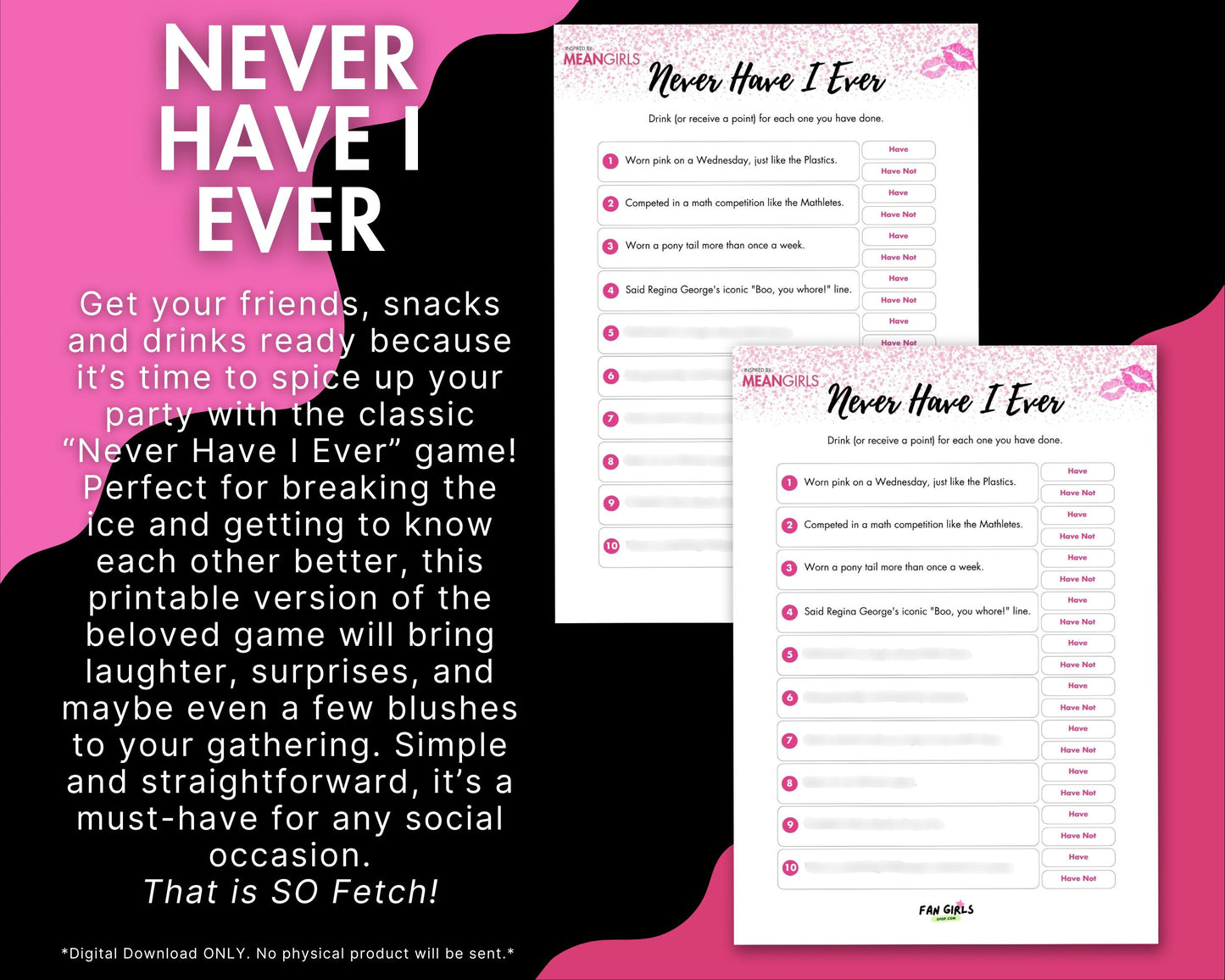 Mean Girls inspired Never Have I Ever party game!