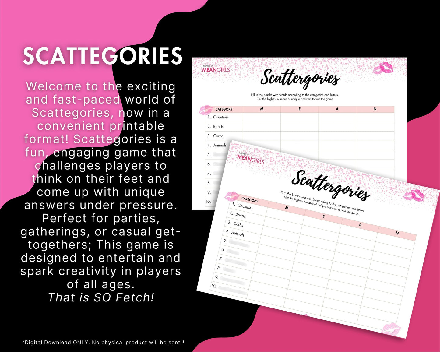 Mean Girls inspired Scattegories party game!