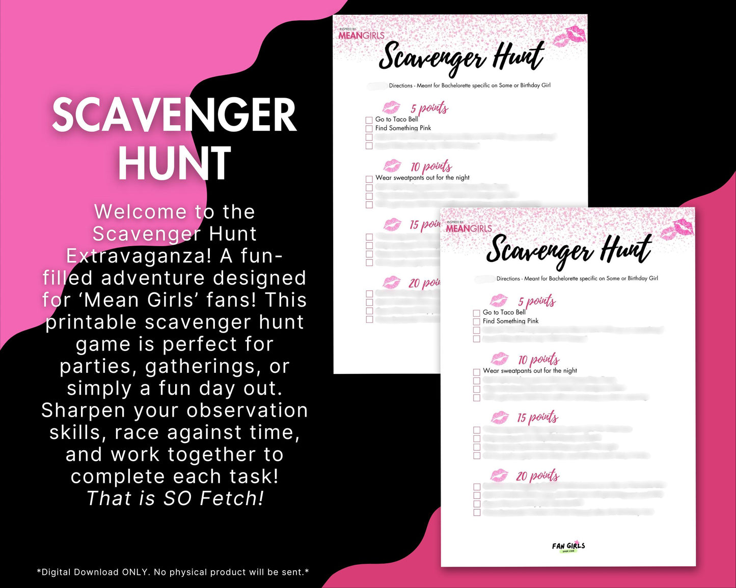 Mean Girls inspired Scavenger Hunt party game!