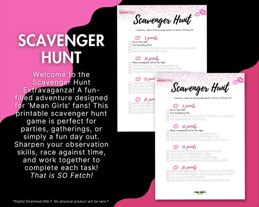 Mean Girls inspired Scavenger Hunt party game!