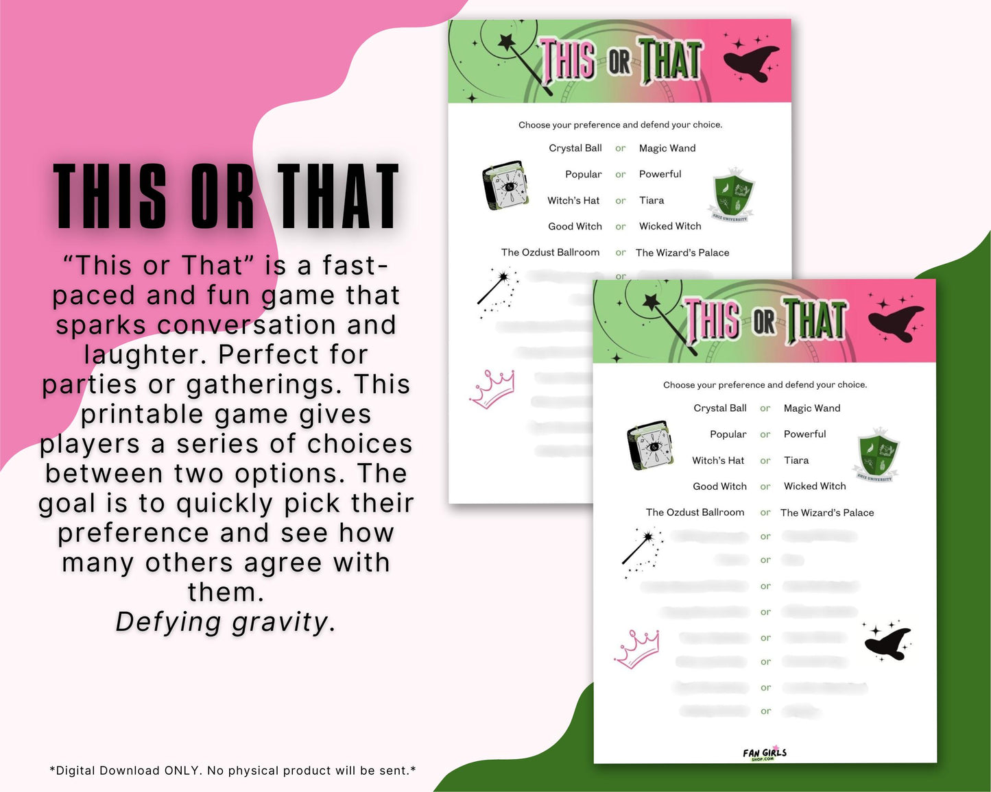 Wicked inspired This Or That party game!