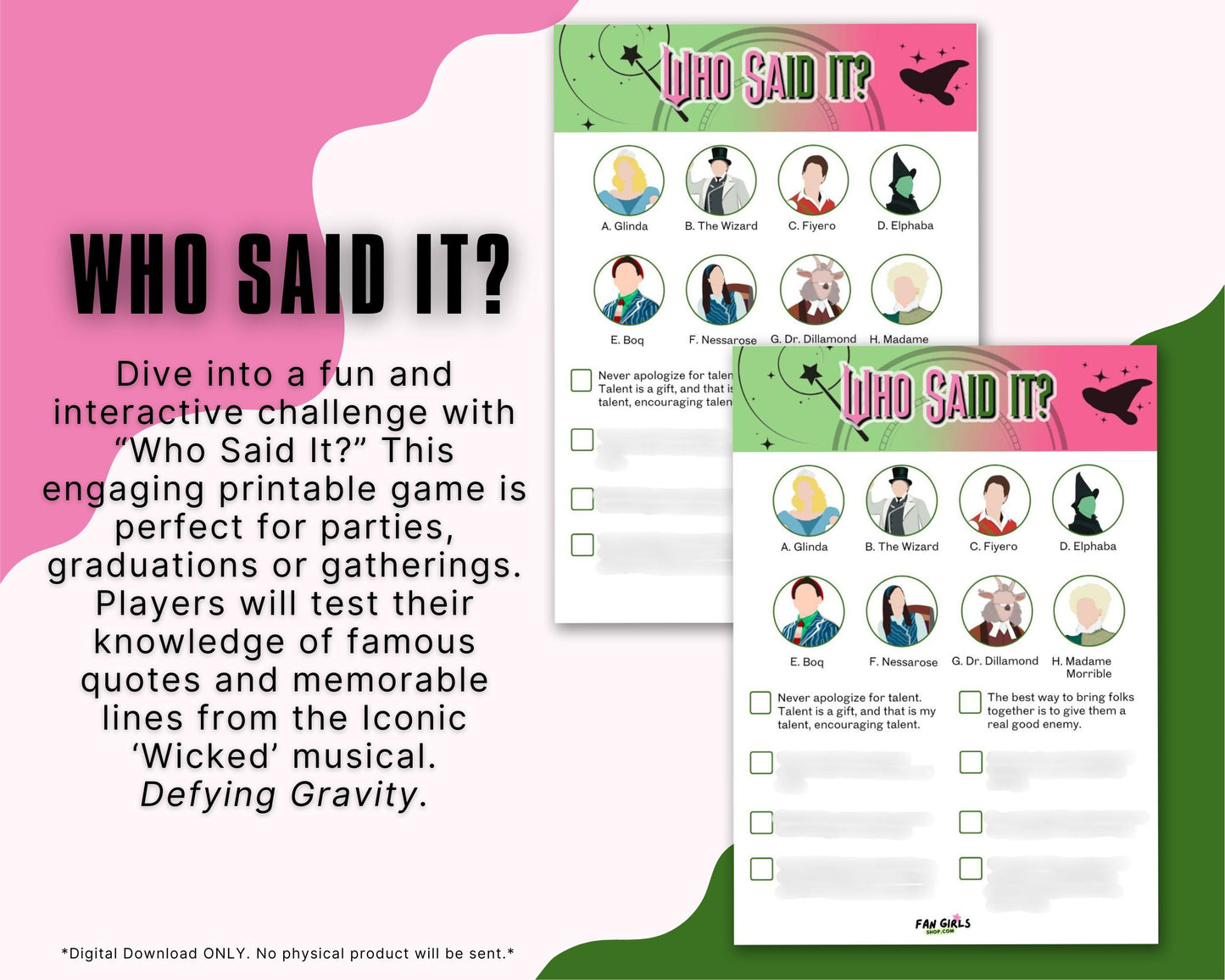 Wicked inspired Who Said It party game!