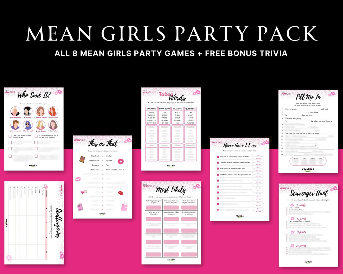 Mean Girls inspired Party GAME BUNDLE Pack!