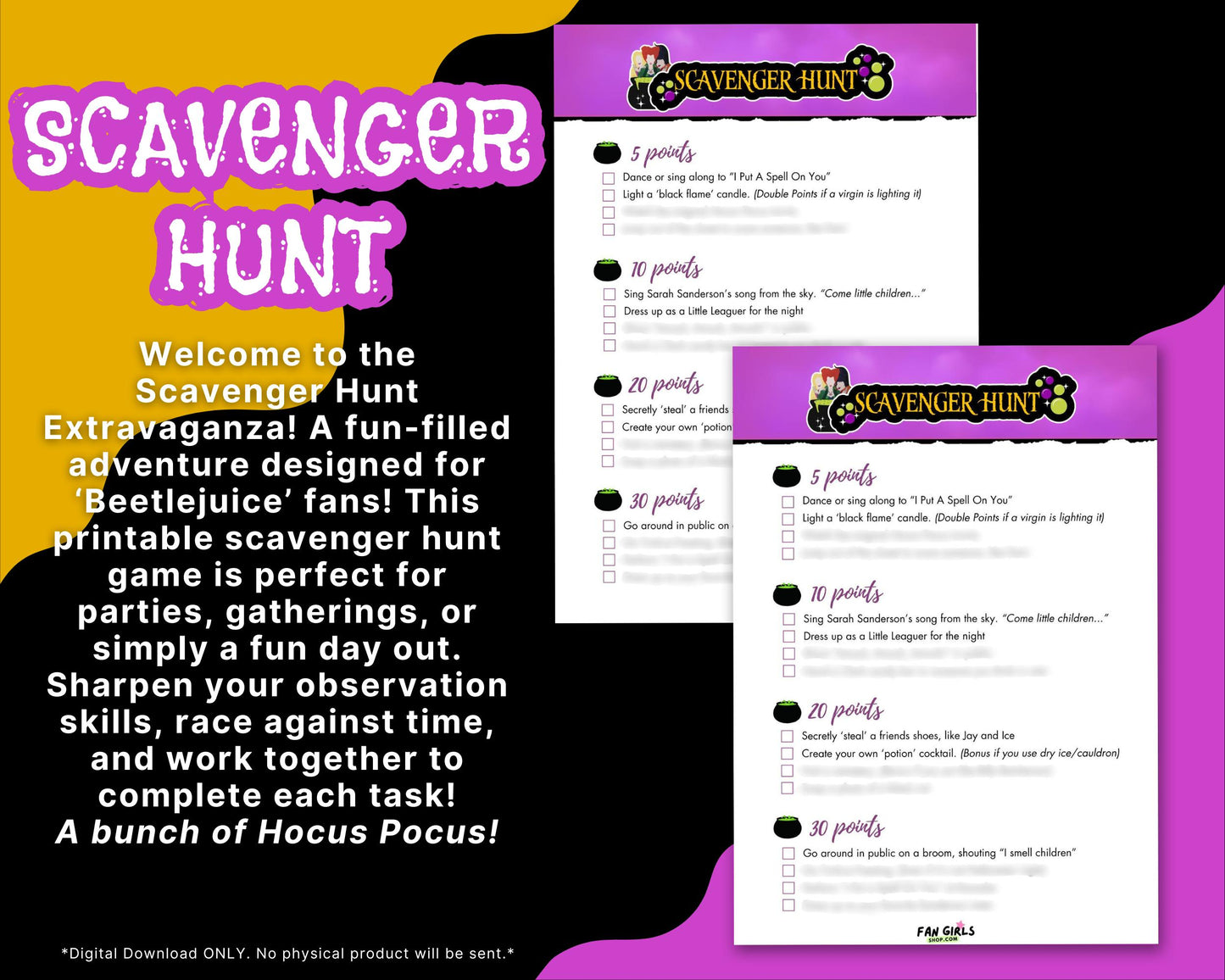 Hocus Pocus inspired Scavenger Hunt party game!