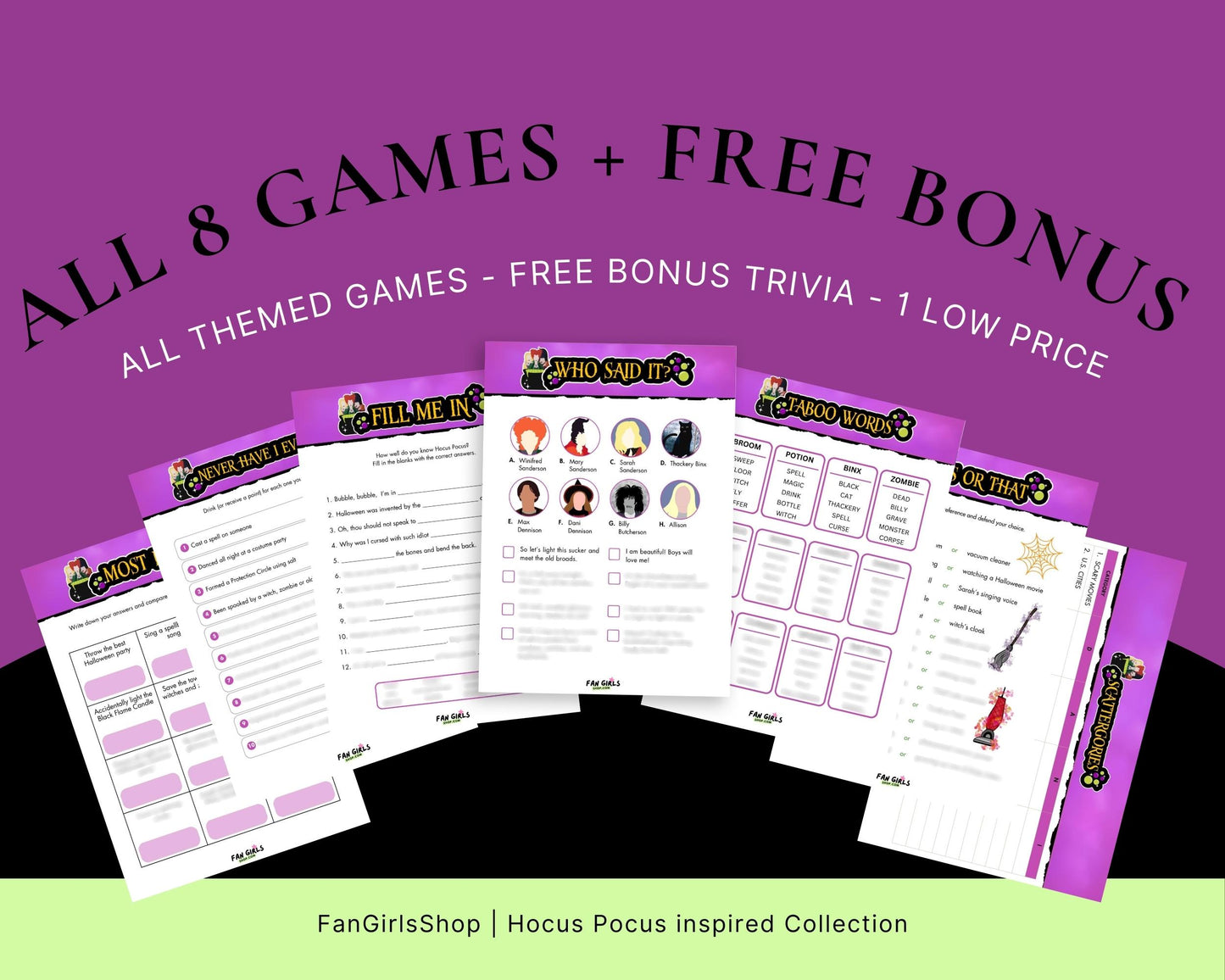 Hocus Pocus inspired party GAME BUNDLE pack!