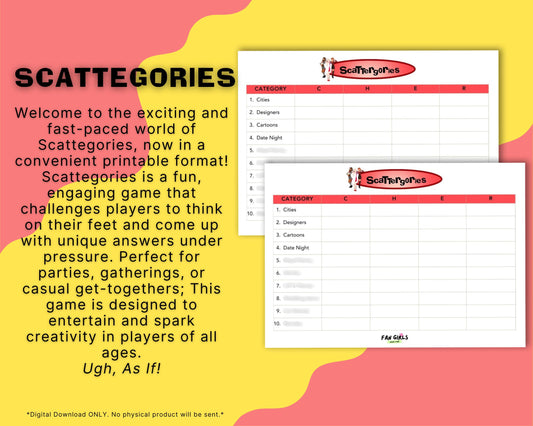 Clueless inspired Scattergories party game!