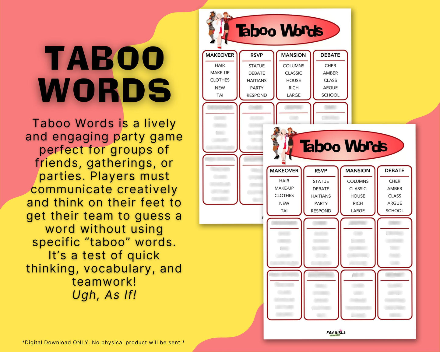 Clueless inspired Taboo Words party game!